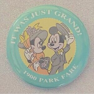 Disney Mickey & Minnie It Was Just Grand 1900 Park Fare 2.25” Pin Back Button